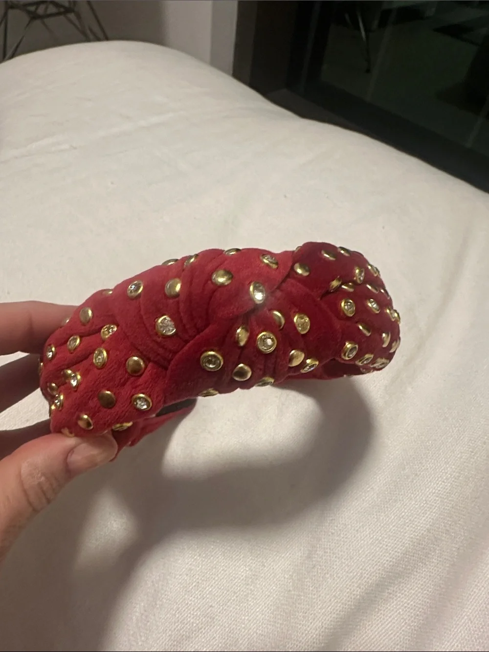 Lele Sadoughi Headband Red Velvet Gold and Crystal